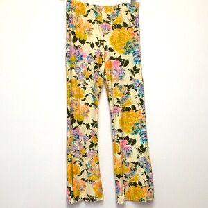 Novella Royale Janis Bell Floral Flare Stretch Pants Medium Yellow Casual 70’s